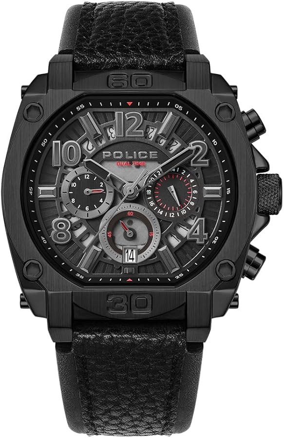 JUDE Police Watches Norwood Mens Analog Quartz Watch with Leather